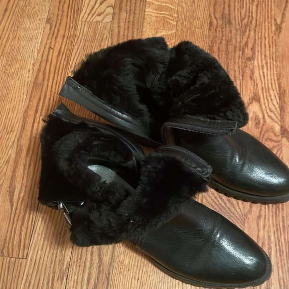 Napoleoni Black Leather Suede Ankle Boots Shearling Fur Sz 39 EU 9 US Italy - Picture 8 of 11